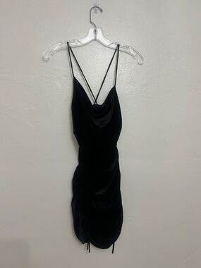 Zara Black Velvet Cowl Mini Dress
